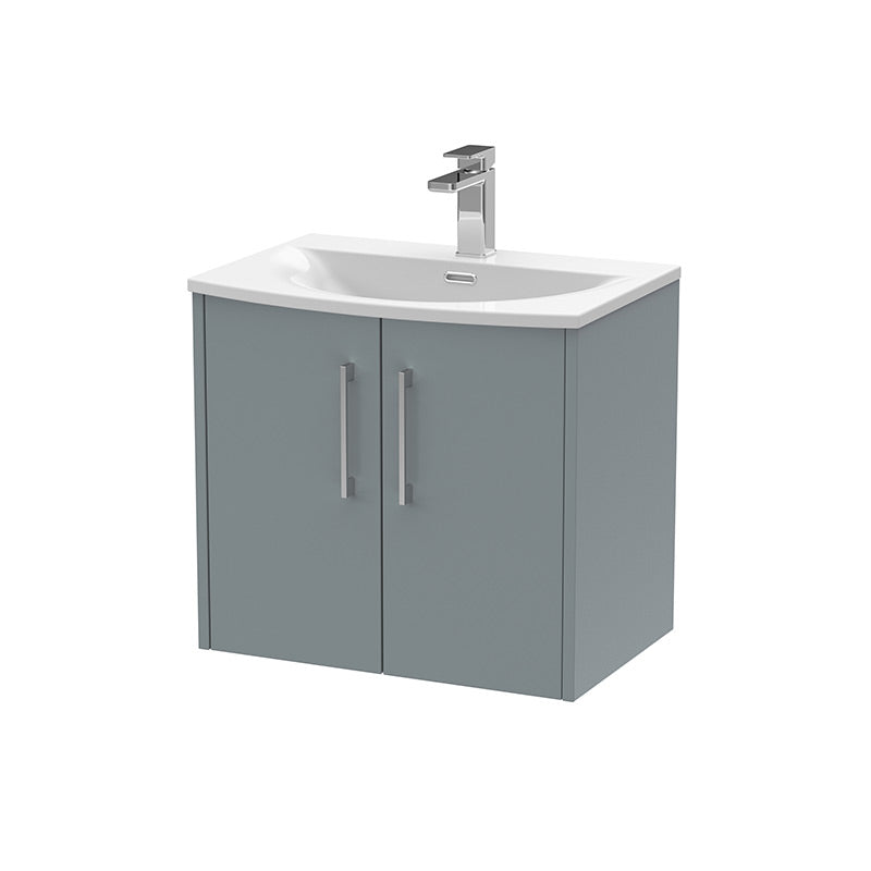 Hudson Reed Juno Wall Hung Double Door 600mm Vanity & Curved 1 Tap Hole Vitreous China Basin (1 size, 5 colours) - Brand New Bathrooms