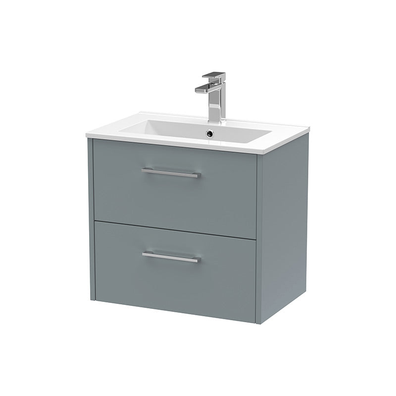 Hudson Reed Juno Wall Hung Double Drawer 600mm Vanity & Minimalist 1 Tap Hole Vitreous China Basin (1 size, 5 colours) - Brand New Bathrooms