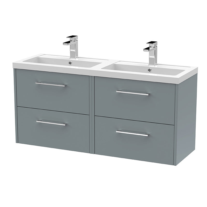 Hudson Reed Juno Wall Hung Four Drawer 1200mm Vanity & Double Polymarble Basin (1 size, 5 colours) - Brand New Bathrooms