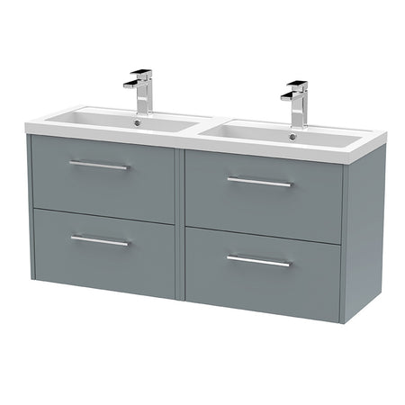 Hudson Reed Juno Wall Hung Four Drawer 1200mm Vanity & Double Polymarble Basin (1 size, 5 colours) - Brand New Bathrooms