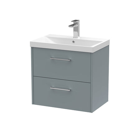 Hudson Reed Juno Wall Hung Double Drawer 600mm Vanity & Thin-Edge 1 Tap Hole Vitreous China Basin (1 size, 5 colours) - Brand New Bathrooms