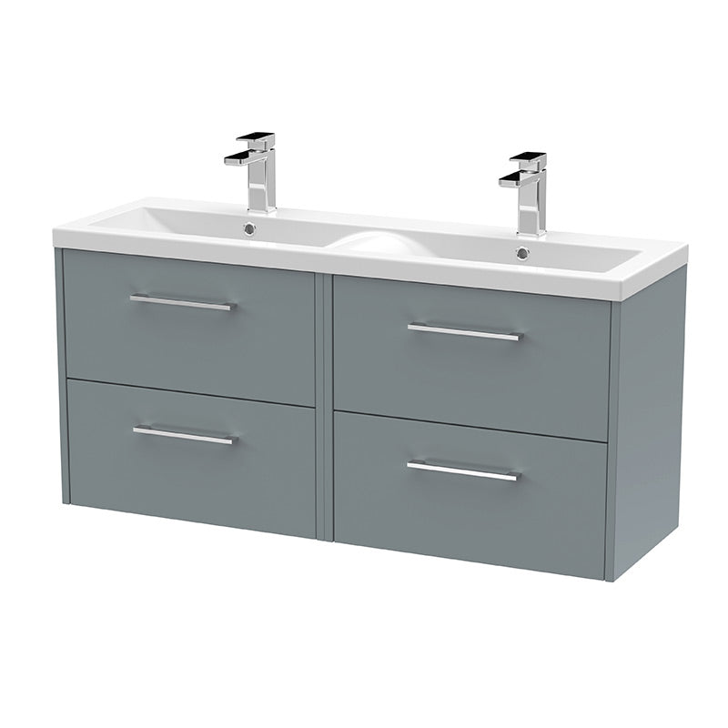 Hudson Reed Juno Wall Hung Four Drawer 1200mm Vanity & Double Vitreous China Basin (1 size, 5 colours) - Brand New Bathrooms