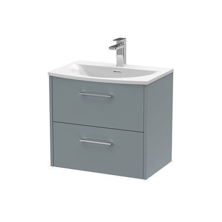 Hudson Reed Juno Wall Hung Double Drawer 600mm Vanity & Curved 1 Tap Hole Vitreous China Basin (1 size, 5 colours) - Brand New Bathrooms