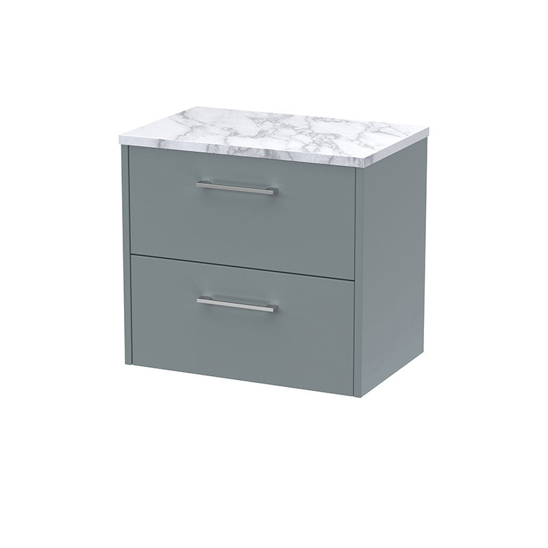 Hudson Reed Juno Wall Hung Double Drawer 600mm Vanity & Laminate Worktop (1 size, 5 colours) - Brand New Bathrooms