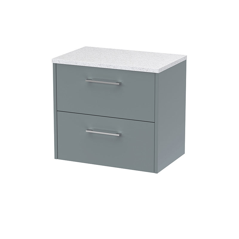 Hudson Reed Juno Wall Hung Double Drawer 600mm Vanity & White Laminate Top (1 size, 5 colours) - Brand New Bathrooms
