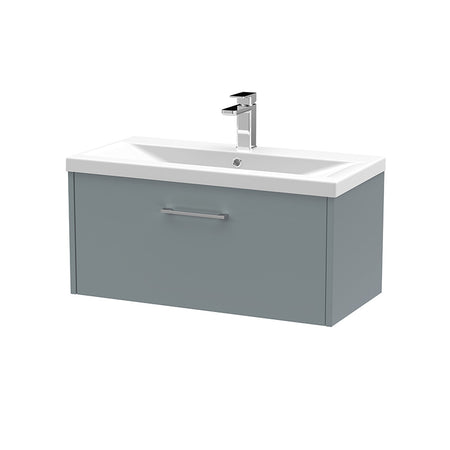 Hudson Reed Juno Wall Hung Single Drawer 800mm Vanity & Mid-Edge 1 Tap Hole Vitreous China Basin (1 size, 5 colours) - Brand New Bathrooms