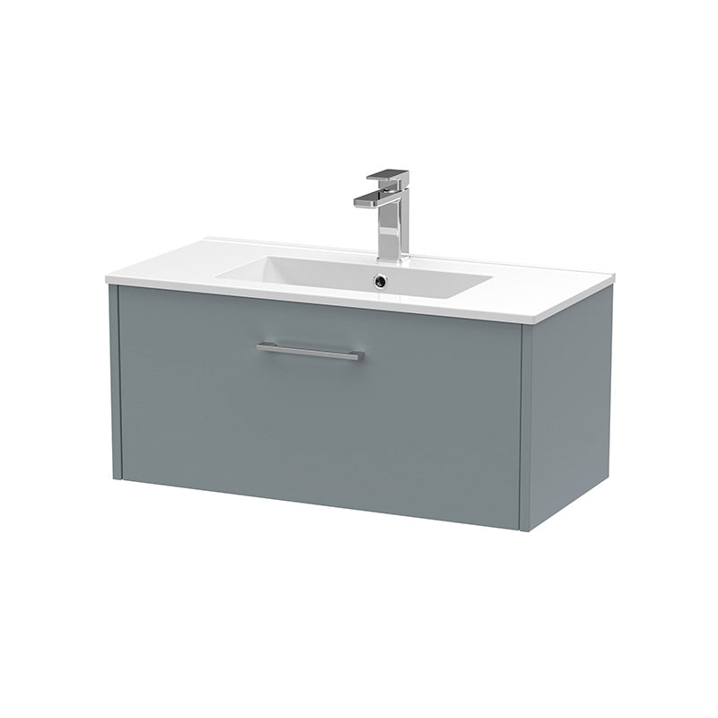 Hudson Reed Juno Wall Hung Single Drawer 800mm Vanity & Minimalist 1 Tap Hole Vitreous China Basin (1 size, 5 colours) - Brand New Bathrooms