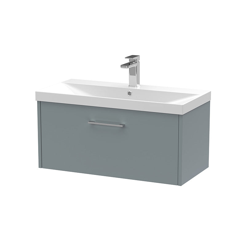 Hudson Reed Juno Wall Hung Single Drawer 800mm Vanity & Thin-Edge 1 Tap Hole Vitreous China Basin (1 size, 5 colours) - Brand New Bathrooms