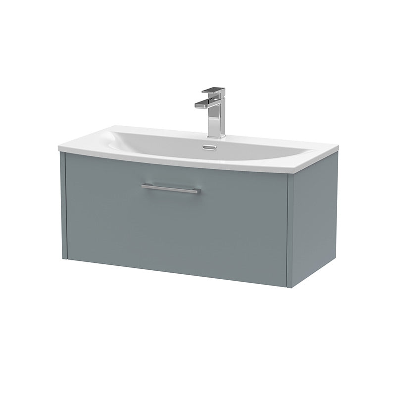 Hudson Reed Juno Wall Hung Single Drawer 800mm Vanity & Curved 1 Tap Hole Vitreous China Basin (1 size, 5 colours) - Brand New Bathrooms