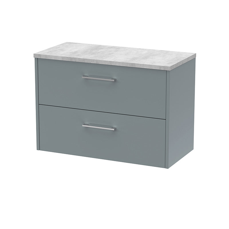 Hudson Reed Juno Wall Hung Double Drawer 800mm Vanity & Grey Laminate Top (1 size, 5 colours) - Brand New Bathrooms