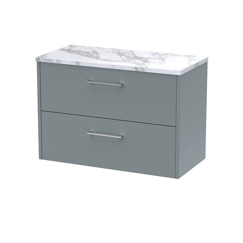 Hudson Reed Juno Wall Hung Double Drawer 800mm Vanity & Laminate Worktop (1 size, 5 colours) - Brand New Bathrooms