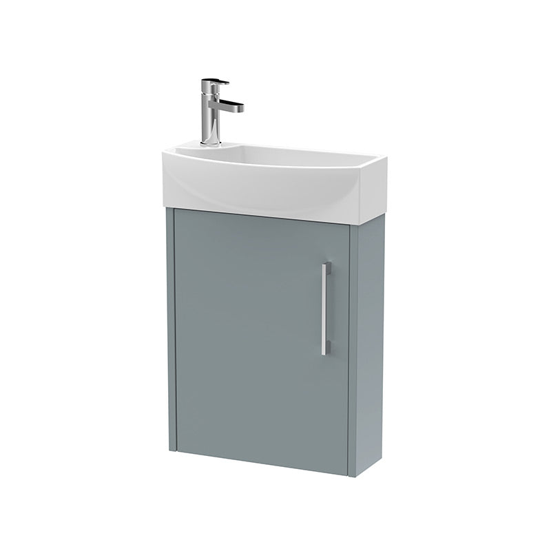 Hudson Reed Juno Compact Wall Hung Single Door 440mm Unit & 1 Tap Hole Right Handed Ceramic Basin (1 size, 3 colours) - Brand New Bathrooms