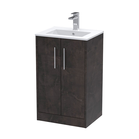 Hudson Reed Juno Floor Standing Double Door 500mm Vanity Basin Unit & Minimalist Vitreous China Basin (1 size, 2 colours) - Brand New Bathrooms