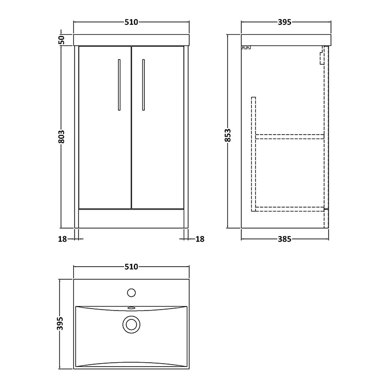 Hudson Reed Juno Floor Standing Double Door 500mm Vanity Basin Unit & Thin-Edge Vitreous China Basin (1 size, 2 colours) - Brand New Bathrooms