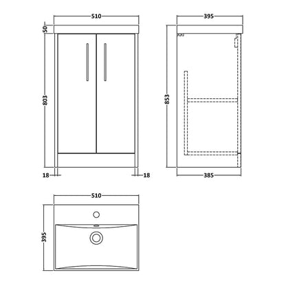 Hudson Reed Juno Floor Standing Double Door 500mm Vanity Basin Unit & Thin-Edge Vitreous China Basin (1 size, 2 colours) - Brand New Bathrooms