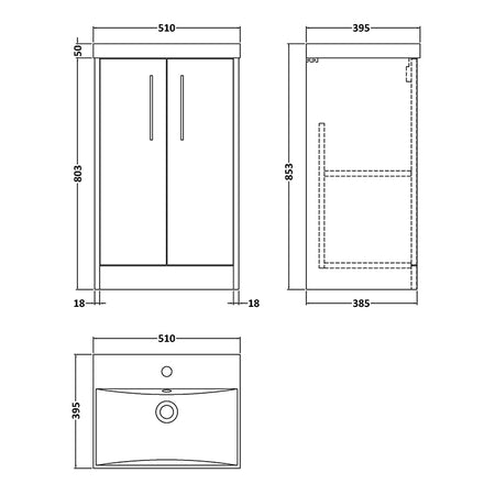Hudson Reed Juno Floor Standing Double Door 500mm Vanity Basin Unit & Thin-Edge Vitreous China Basin (1 size, 2 colours) - Brand New Bathrooms