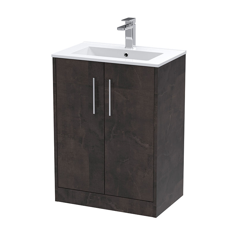 Hudson Reed Juno Floor Standing Double Door 600mm Vanity & Minimalist Ceramic Basin (1 size, 2 colours) - Brand New Bathrooms
