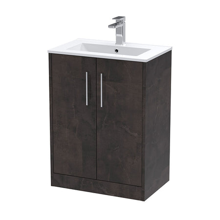 Hudson Reed Juno Floor Standing Double Door 600mm Vanity & Minimalist Ceramic Basin (1 size, 2 colours) - Brand New Bathrooms