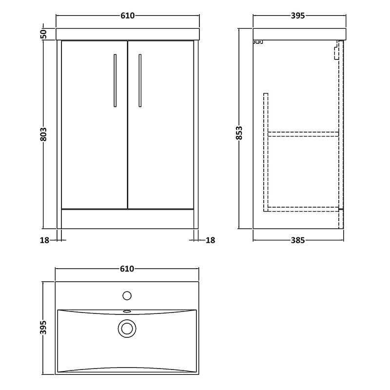 Hudson Reed Juno Floor Standing Double Door 600mm Vanity Basin Unit & Thin-Edge Ceramic Basin (1 size, 2 colours) - Brand New Bathrooms