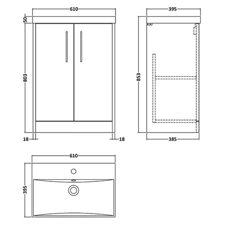 Hudson Reed Juno Floor Standing Double Door 600mm Vanity Basin Unit & Thin-Edge Ceramic Basin (1 size, 2 colours) - Brand New Bathrooms