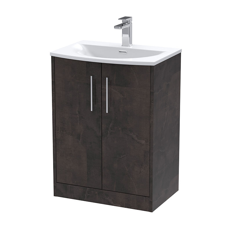 Hudson Reed Juno Floor Standing Double Door 600mm Vanity & Curved 1 Tap Hole Vitreous China Basin (1 size, 5 colours) - Brand New Bathrooms