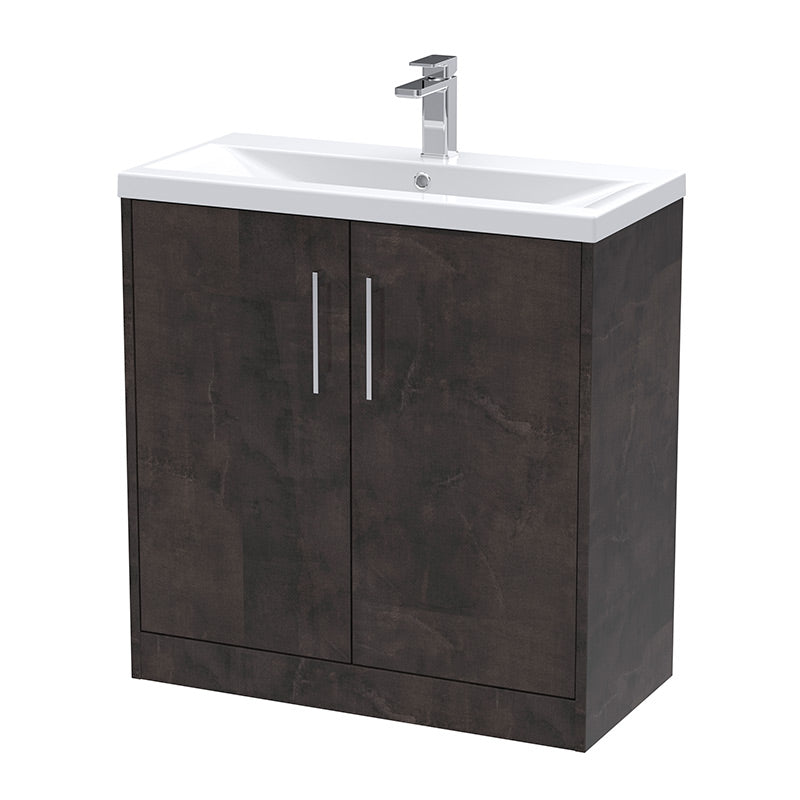 Hudson Reed Juno Floor Standing Double Door 800mm Vanity & Mid-Edge 1 Tap Hole Vitreous China Basin (1 size, 5 colours) - Brand New Bathrooms