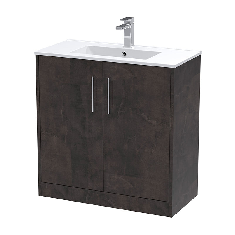 Hudson Reed Juno Floor Standing Double Door 800mm Vanity & Minimalist 1 Tap Hole Vitreous China Basin (1 size, 5 colours) - Brand New Bathrooms