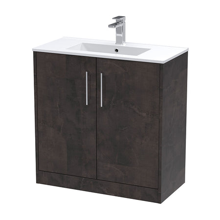 Hudson Reed Juno Floor Standing Double Door 800mm Vanity & Minimalist 1 Tap Hole Vitreous China Basin (1 size, 5 colours) - Brand New Bathrooms
