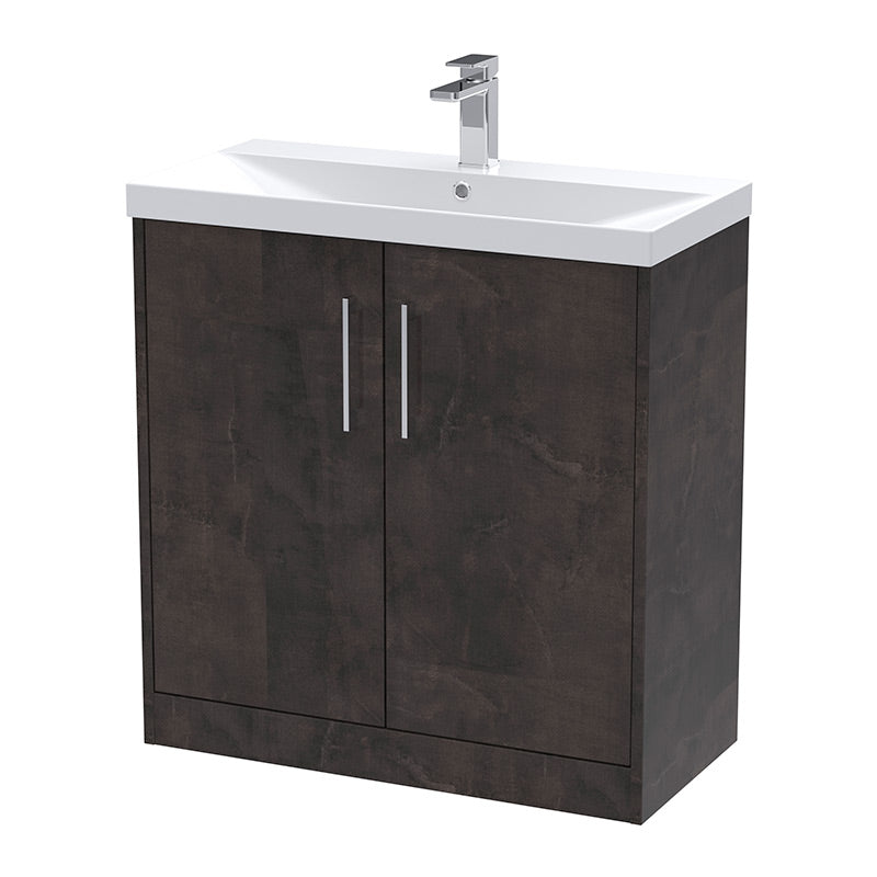 Hudson Reed Juno Floor Standing Double Door 800mm Vanity & Thin-Edge 1 Tap Hole Vitreous China Basin (1 size, 5 colours) - Brand New Bathrooms