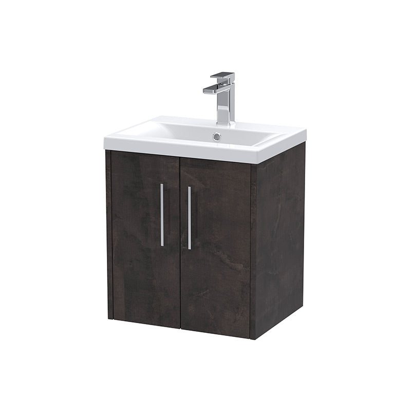 Hudson Reed Juno Wall Hung Double Door 500mm Vanity & Mid-Edge 1 Tap Hole Vitreous China Basin (1 size, 5 colours) - Brand New Bathrooms