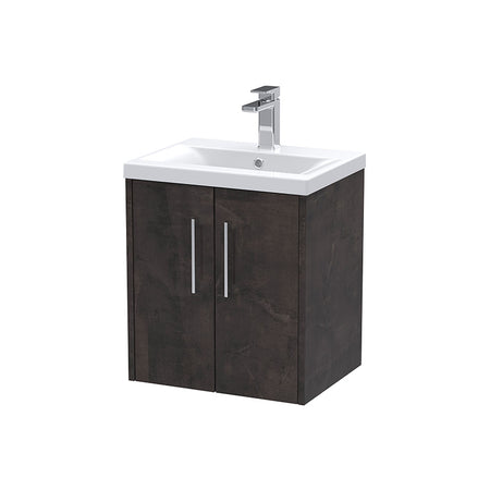 Hudson Reed Juno Wall Hung Double Door 500mm Vanity & Mid-Edge 1 Tap Hole Vitreous China Basin (1 size, 5 colours) - Brand New Bathrooms