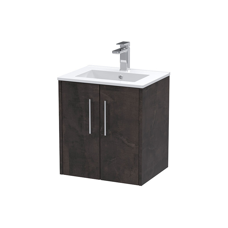 Hudson Reed Juno Wall Hung Double Door 500mm Vanity & Minimalist 1 Tap Hole Vitreous China Basin (1 size, 5 colours) - Brand New Bathrooms