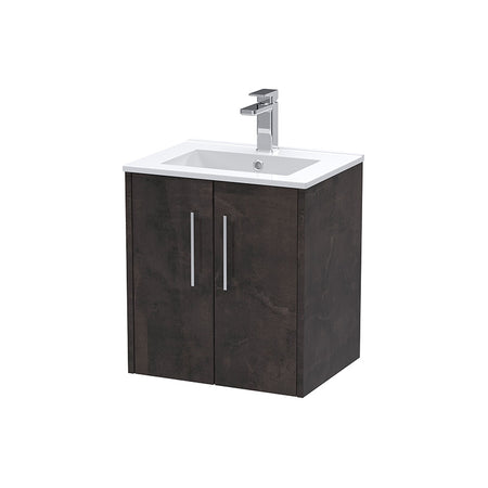 Hudson Reed Juno Wall Hung Double Door 500mm Vanity & Minimalist 1 Tap Hole Vitreous China Basin (1 size, 5 colours) - Brand New Bathrooms