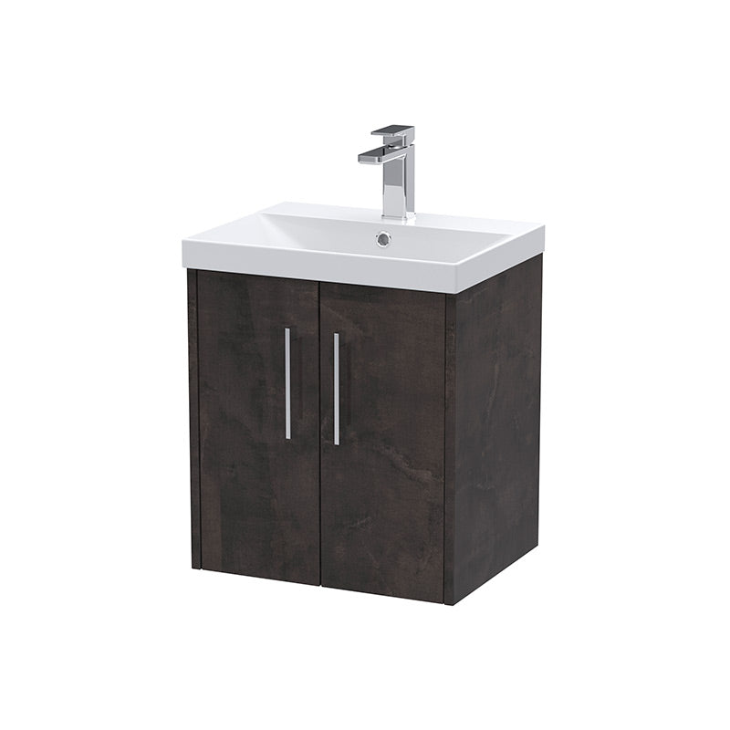 Hudson Reed Juno Wall Hung Double Door 500mm Vanity & Thin-Edge 1 Tap Hole Vitreous China Basin (1 size, 5 colours) - Brand New Bathrooms