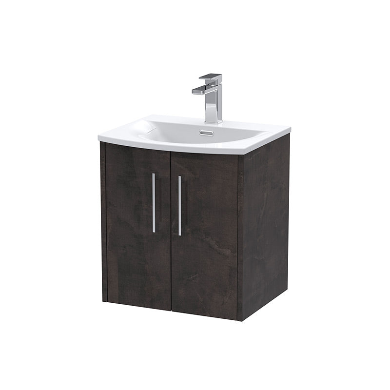 Hudson Reed Juno Wall Hung Double Door 500mm Vanity & Curved 1 Tap Hole Vitreous China Basin (1 size, 5 colours) - Brand New Bathrooms