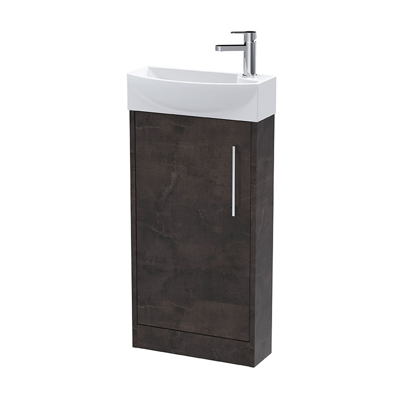 Hudson Reed Juno Compact Floor Standing Single Door 440mm Unit and 1 Tap Hole Ceramic Left Hand Basin (1 size, 5 colours) - Brand New Bathrooms