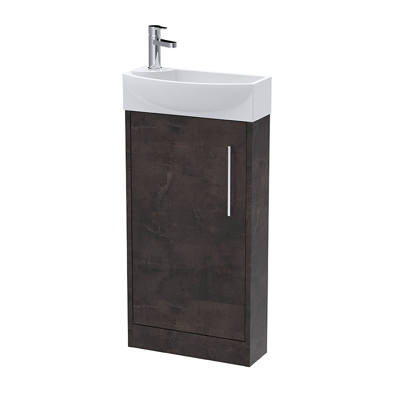Hudson Reed Juno Compact Floor Standing Single Door 440mm Unit & 1 Tap Hole Ceramic Right Hand Basin (1 size, 5 colours) - Brand New Bathrooms