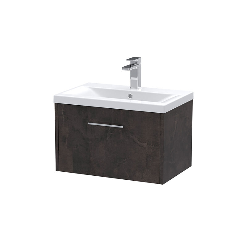 Hudson Reed Juno Wall Hung Single Drawer 600mm Vanity & Mid-Edge 1 Tap Hole Vitreous China Basin (1 size, 5 colours) - Brand New Bathrooms