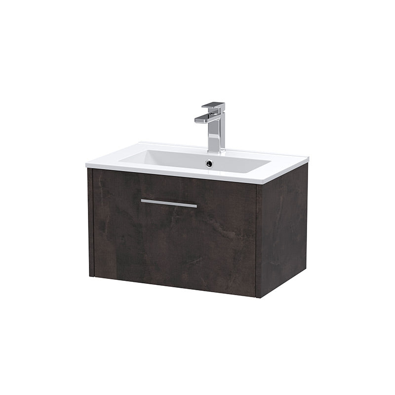 Hudson Reed Juno Wall Hung Single Drawer 600mm Vanity & Minimalist 1 Tap Hole Vitreous China Basin (1 size, 5 colours) - Brand New Bathrooms