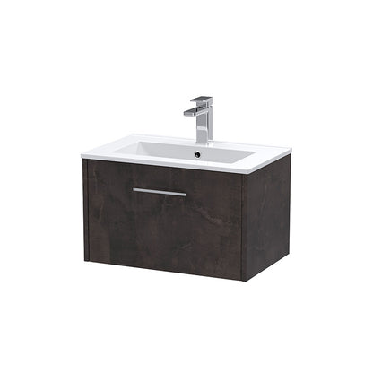 Hudson Reed Juno Wall Hung Single Drawer 600mm Vanity & Minimalist 1 Tap Hole Vitreous China Basin (1 size, 5 colours) - Brand New Bathrooms