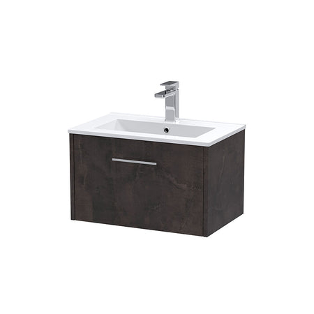 Hudson Reed Juno Wall Hung Single Drawer 600mm Vanity & Minimalist 1 Tap Hole Vitreous China Basin (1 size, 5 colours) - Brand New Bathrooms