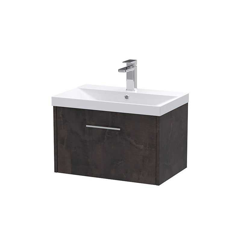 Hudson Reed Juno Wall Hung Single Drawer 600mm Vanity & Thin-Edge 1 Tap Hole Vitreous China Basin (1 size, 5 colours) - Brand New Bathrooms