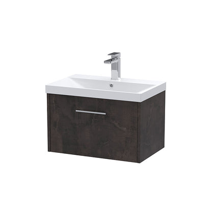 Hudson Reed Juno Wall Hung Single Drawer 600mm Vanity & Thin-Edge 1 Tap Hole Vitreous China Basin (1 size, 5 colours) - Brand New Bathrooms