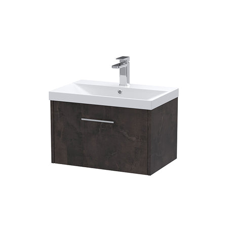 Hudson Reed Juno Wall Hung Single Drawer 600mm Vanity & Thin-Edge 1 Tap Hole Vitreous China Basin (1 size, 5 colours) - Brand New Bathrooms