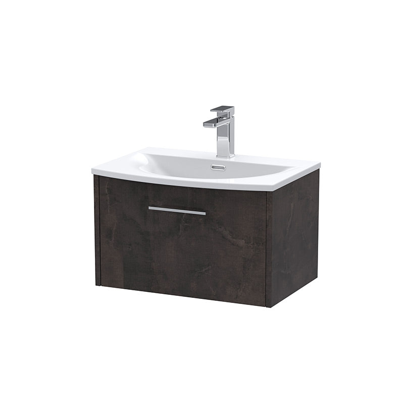 Hudson Reed Juno Wall Hung Single Drawer 600mm Vanity & Curved 1 Tap Hole Vitreous China Basin (1 size, 5 colours) - Brand New Bathrooms