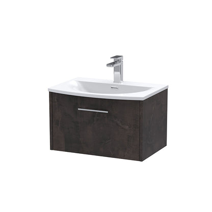 Hudson Reed Juno Wall Hung Single Drawer 600mm Vanity & Curved 1 Tap Hole Vitreous China Basin (1 size, 5 colours) - Brand New Bathrooms