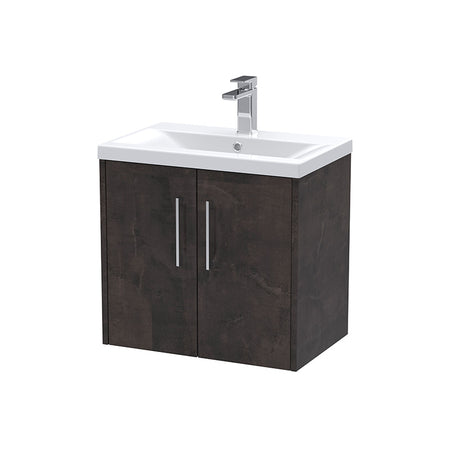 Hudson Reed Juno Wall Hung Double Door 600mm Vanity & Mid-Edge 1 Tap Hole Vitreous China Basin (1 size, 5 colours) - Brand New Bathrooms