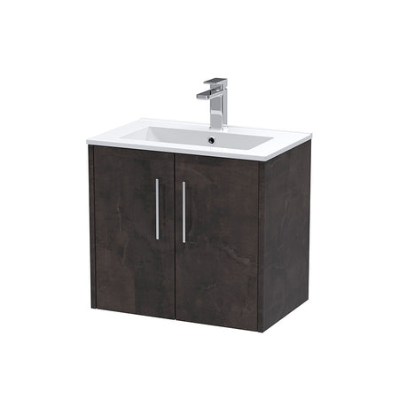 Hudson Reed Juno Wall Hung Double Door 600mm Vanity & Minimalist 1 Tap Hole Vitreous China Basin (1 size, 5 colours) - Brand New Bathrooms