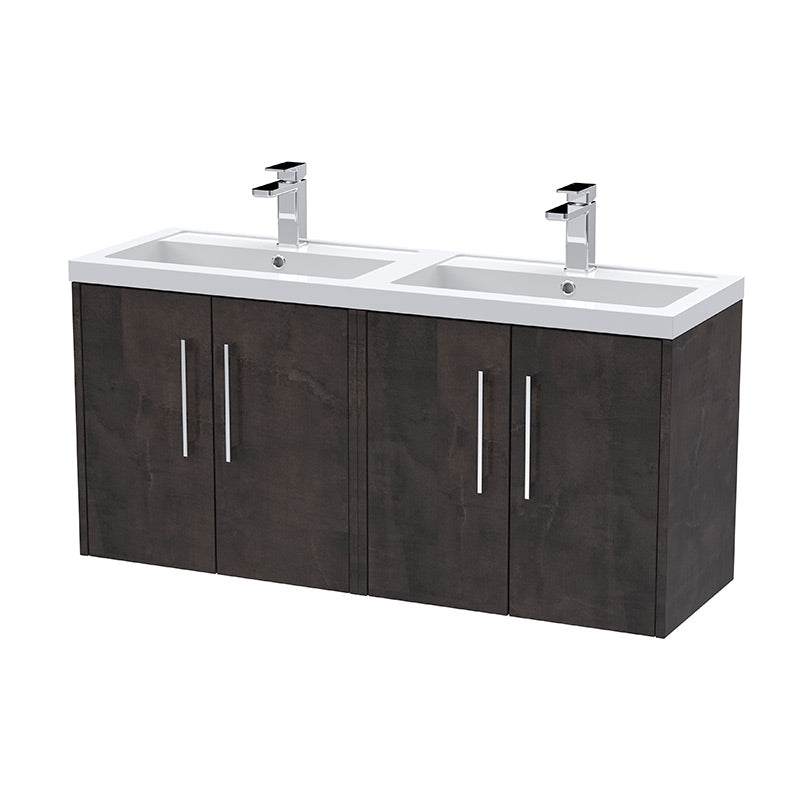 Hudson Reed Juno Wall Hung Four Door 1200mm Vanity & Double Polymarble Basin (1 size, 5 colours) - Brand New Bathrooms