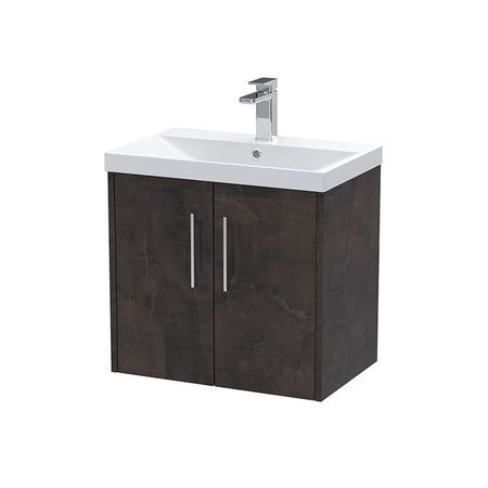 Hudson Reed Juno Wall Hung Double Door 600mm Vanity & Thin-Edge 1 Tap Hole Vitreous China Basin (1 size, 5 colours) - Brand New Bathrooms